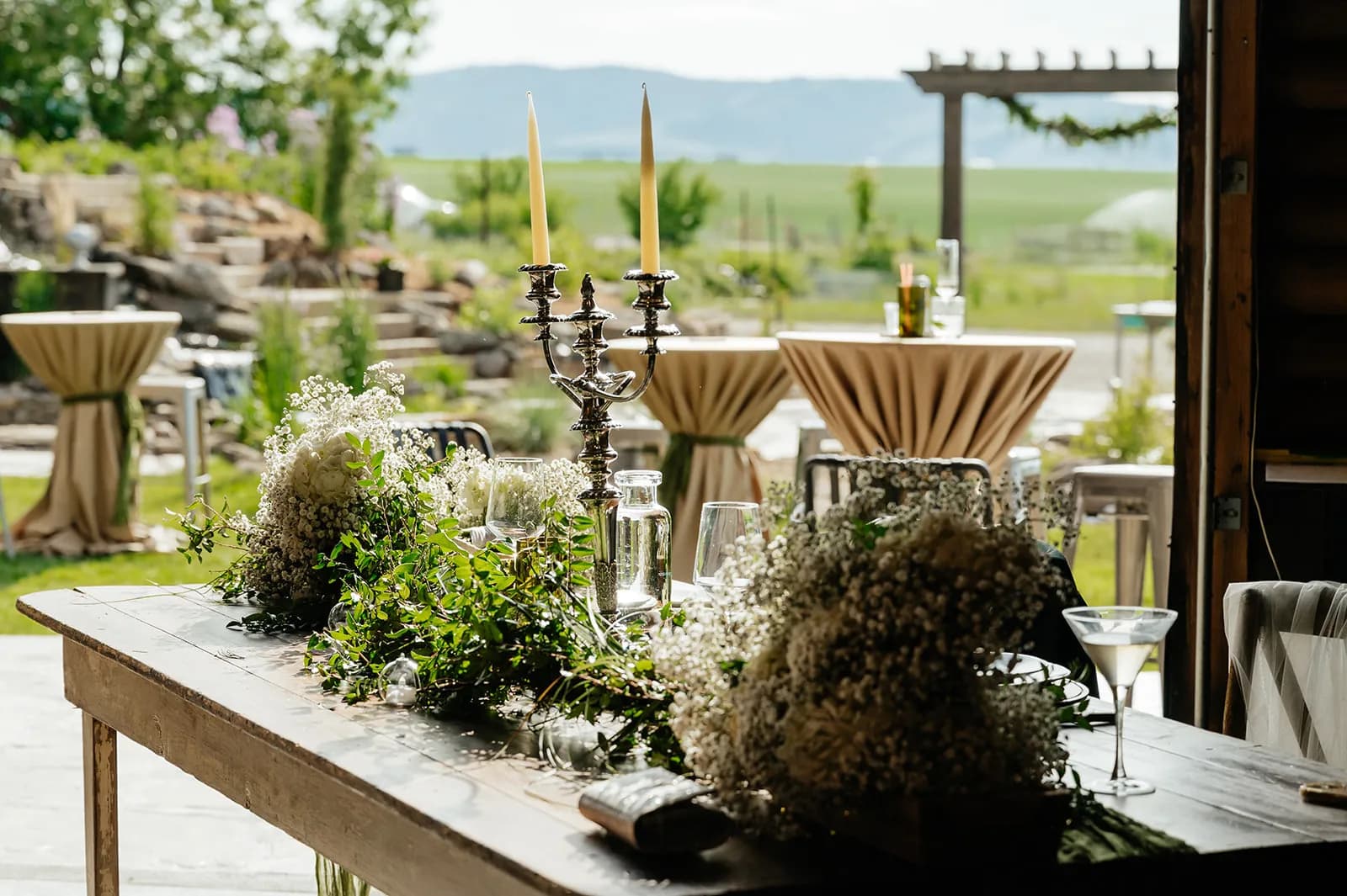 Outdoor networking setup at Big Vista Ranch, a private corporate event venue in Bozeman