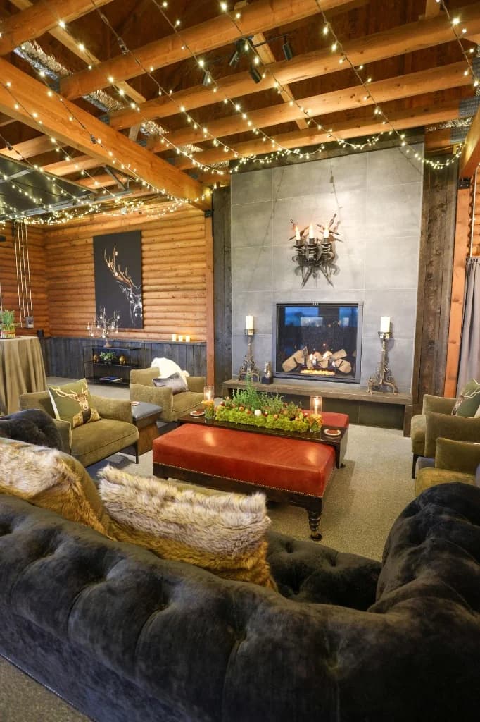 Corporate retreat dining hall setup at Big Vista Ranch in Montana