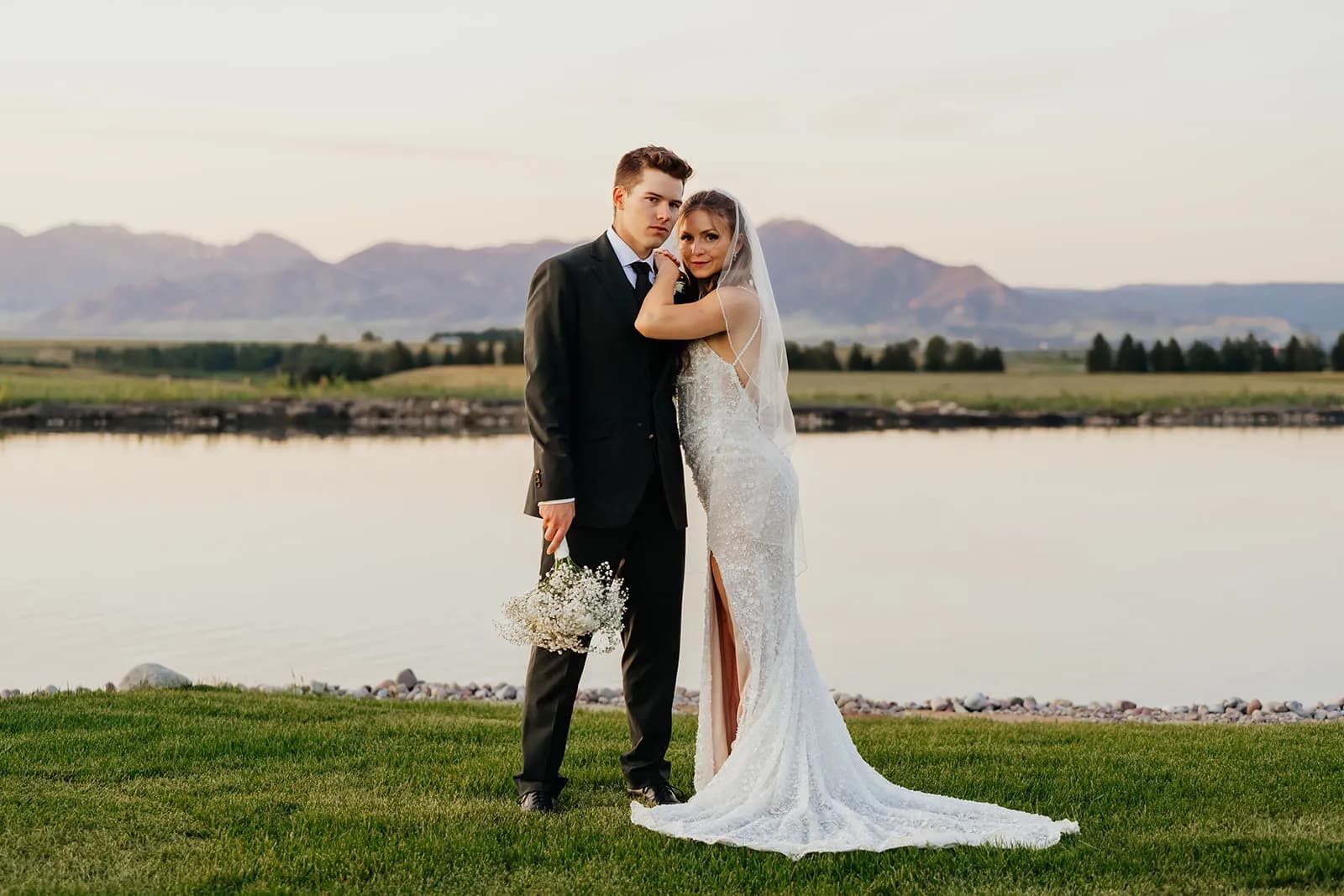 Wedding couple by the lake